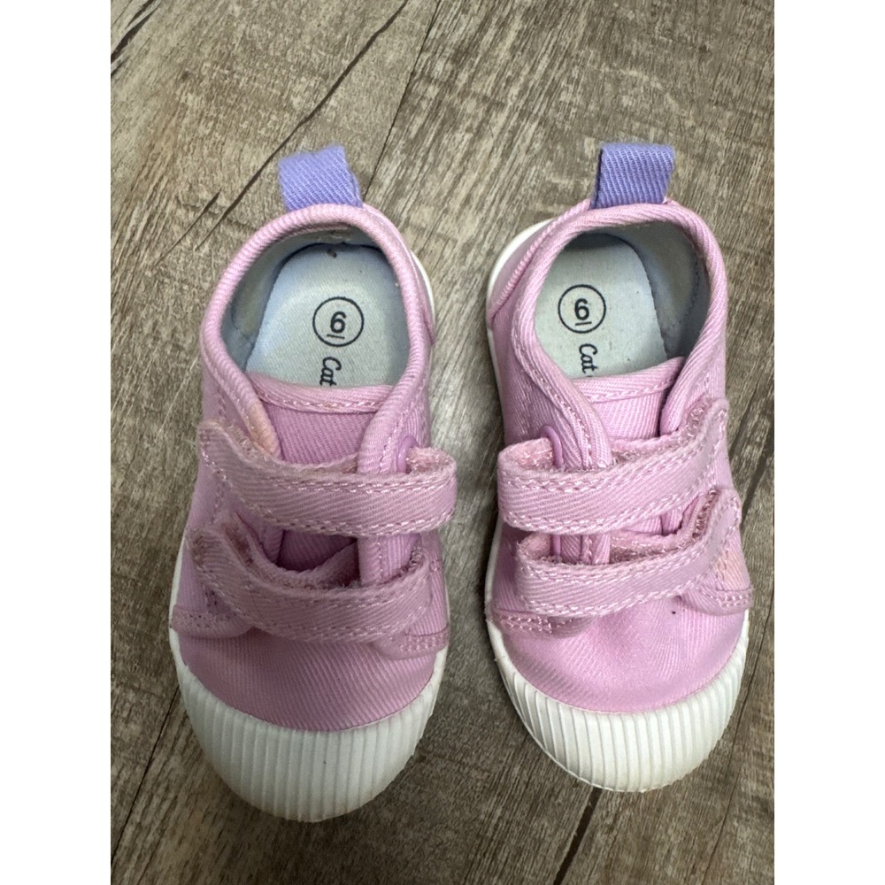 Cat & Jack Toddler Girls Pink Canvas Hook and Loop Sneakers Size 6 - Picture 2 of 8